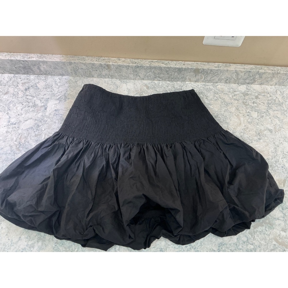 Mare Mare x Anthropologie Mini Skirt L Black Smocked Bubble Hem Cotton High Rise